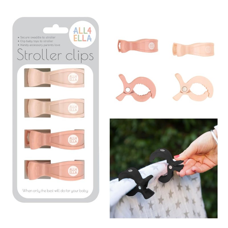 All4Ella Baby Blanket Stroller Clips (4 Pack) | Hooks Muslin to Stroller | Australian Baby Product | Infant/Toddler | Peach/Cream - Image 1